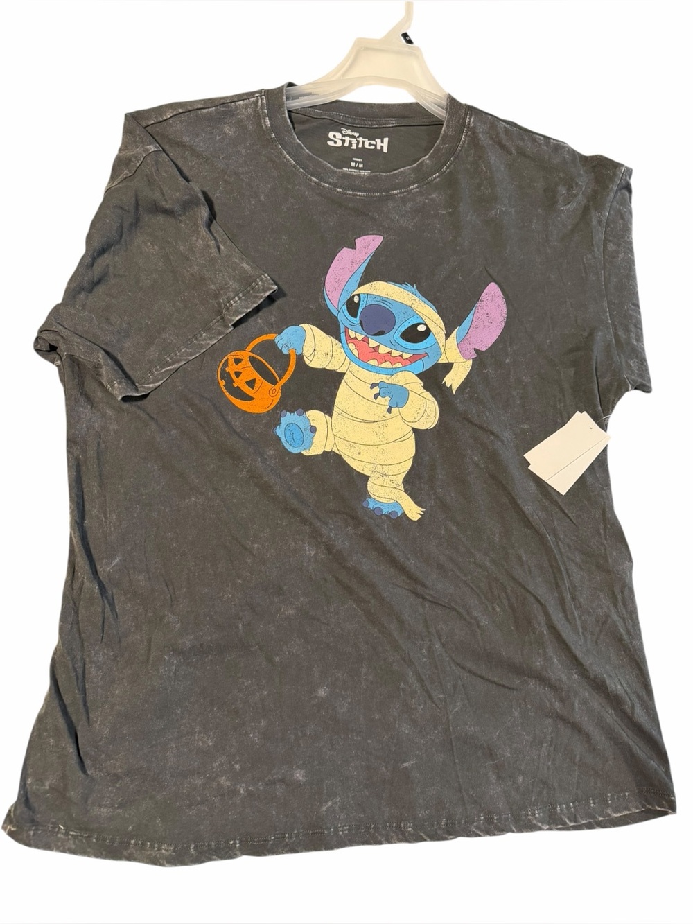BRAND NEW Disney Black Mineral Wash Tee with Mummy Stitch and Orange Pumpkin